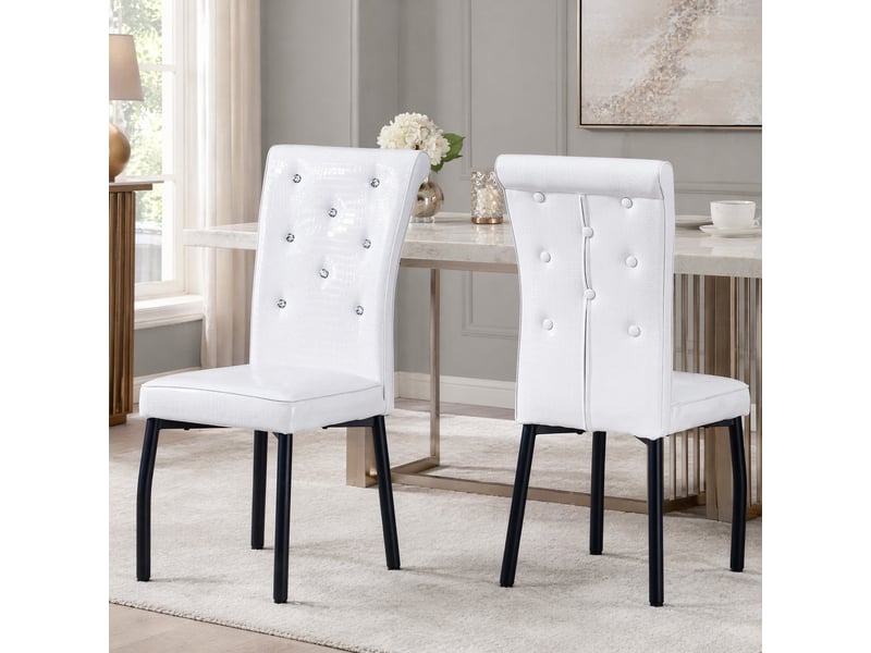  Lot de 2 chaises de salle à manger,61,5x42x101 cm,pvc et métal noir,blanc  - Conforama B