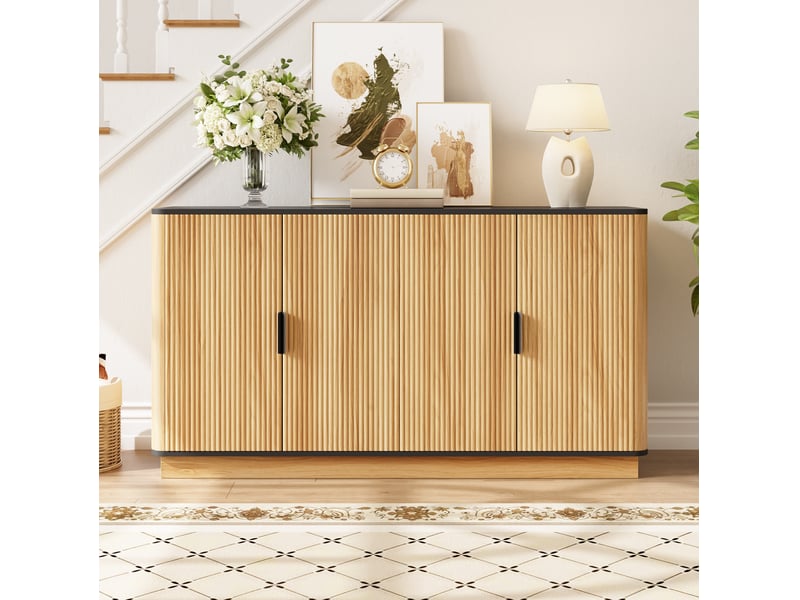 Buffet 139x40x75 cm à portes ondulées en panneaux de particules coloris naturel - Conforama C