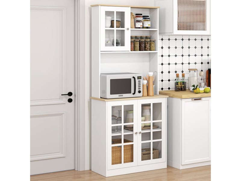  Buffet de cuisine, armoire haute de cuisine, meuble avec plan de travail, 3 portes vitrées, 2  - Conforama D