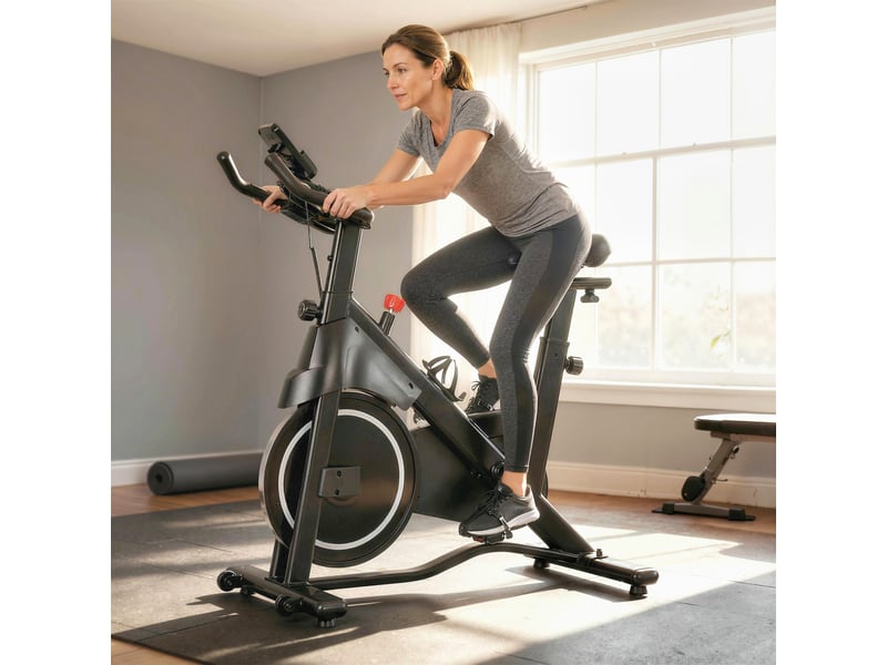  Vélo d'appartement, vélo d'exercice, résistance magnétique réglable, écran lcd, siège confortable, 108x51x116cm, blanc  - Conforama D