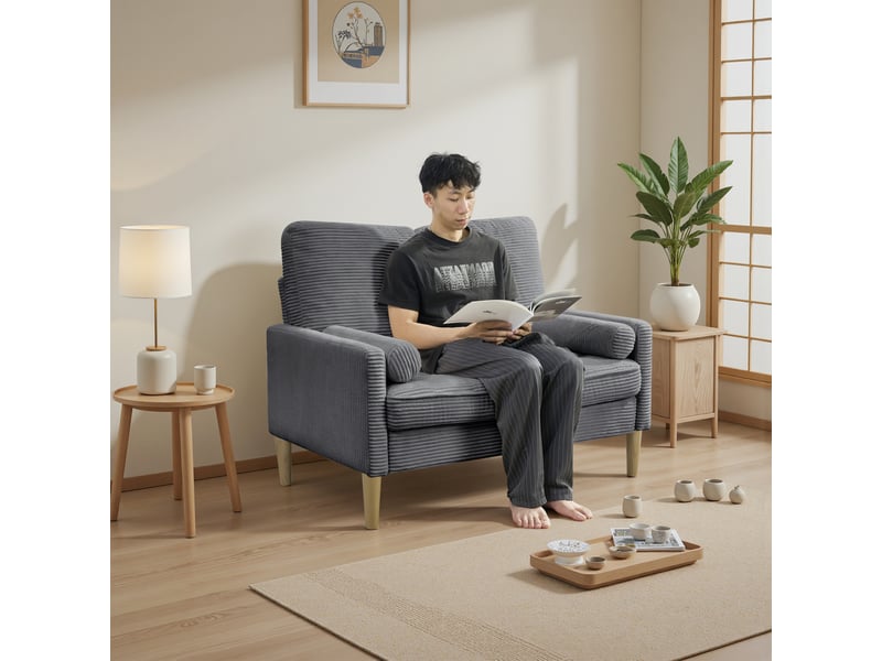  Canapé droit 2 places gris en velours côtelé 121 x 76 x 87 cm, style nordique, compact pour salon, chambre ou studio W3423P395377 - Conforama W