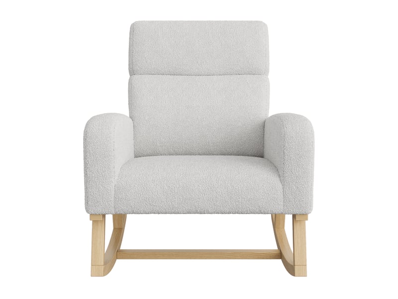  Fauteuil à bascule moderne - pieds bois massif et dos haut, autocollants antidérapants, poches latérales, 78x69x87 cm - gris clair matière teddy  - Conforama A