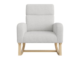 Fauteuil à bascule moderne - pieds bois massif et dos haut, autocollants antidérapants, poches latérales, 78x69x87 cm - gris clair matière teddy