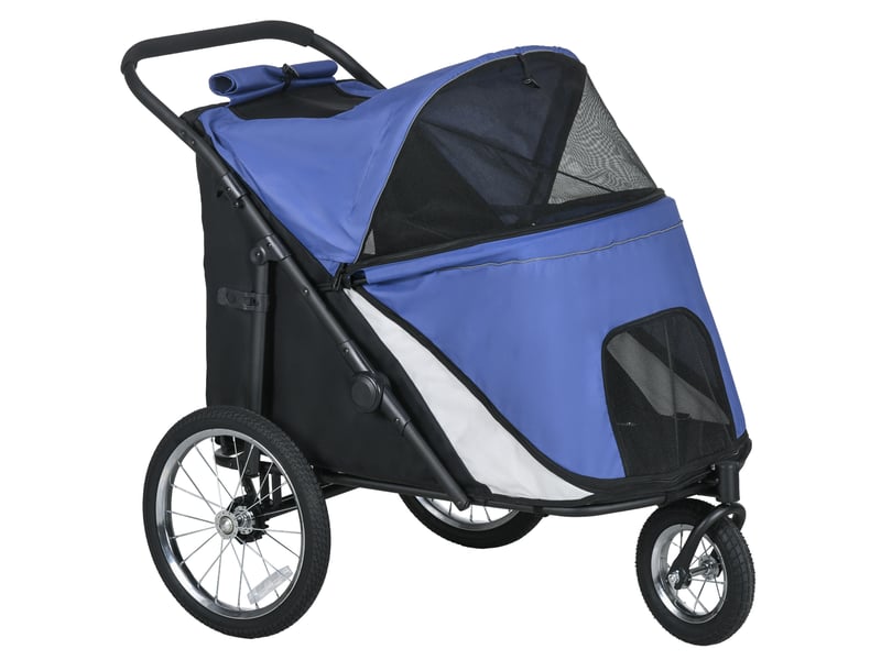 Poussette pliable pour 111 x 70 x 97,5 cm – bleue – roues en caoutchouc, laisse et rangement - Conforama A