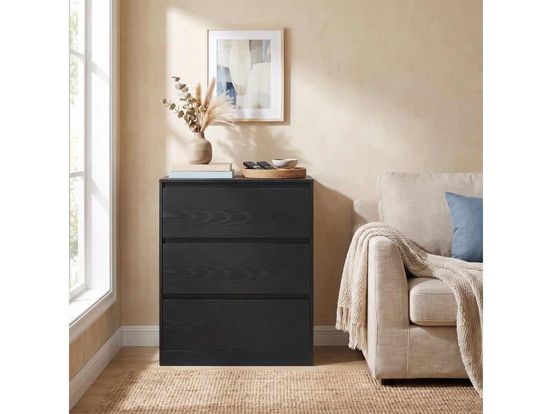  Commode 3 tiroirs sans poignées, meuble de rangement moderne, 60 x 40 x 75 cm, noir  - Conforama B