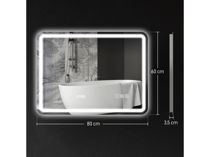  Vione miroir led salle de bain bluetooth anti-buée argenté  - Conforama C