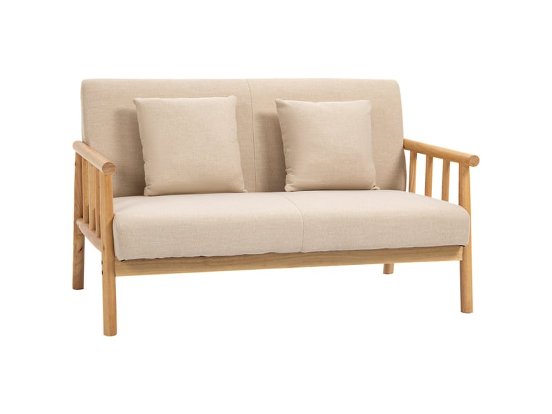 Canapé 2 places, canapé de salon; en aspect lin, beige, coussins inclus  - Conforama A