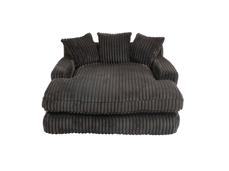 Canapé convertible 1 place en velours côtelé noir avec 3 coussins, format bas 125 × 155 cm pour se détendre - Conforama A