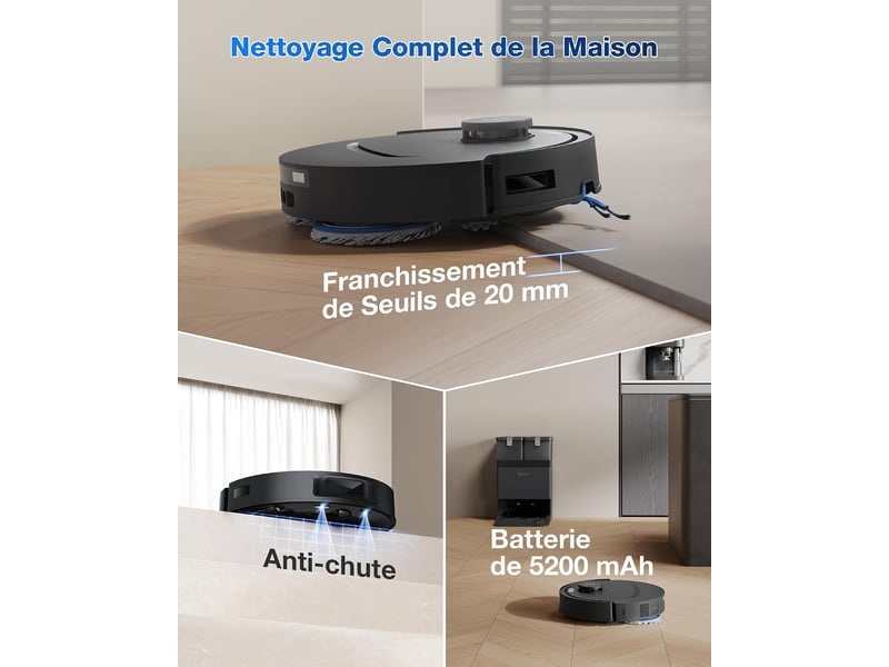 ECOVACS DEEBOT T30e Omni Robot Aspirateur Laveur, 25000Pa, ZeroTangle 3.0, Triple V, Station Omni 25000Pa, ZeroTangle 3.0 - Conforama R