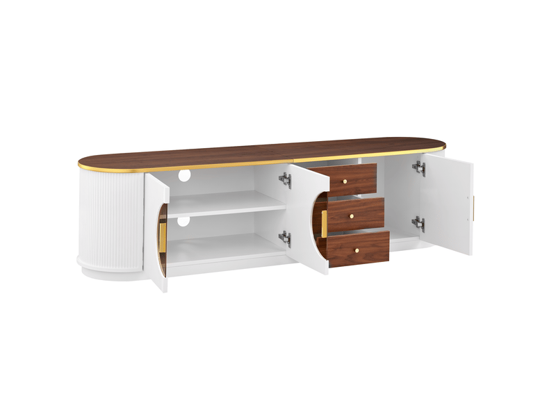 Meuble tv 180 x 40 x 46 cm – blanc et marron – 3 tiroirs, 3 portes et passe-câbles - Conforama D
