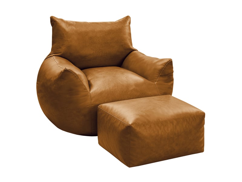  Fauteuil avec pouf ergonomique, garnissage en mousse haute densité, sans montage, en tissu technique marron 103 × 90 × 70 cm  - Conforama A