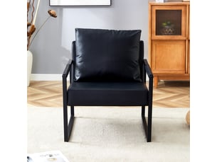 Fauteuil de lecture moderne 68.5x75.4x78cm - avec piétement en métal noir – canapé individuel pour salon, chambre et bureau – cuir - noir