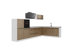 Vicco cuisine en angle, chêne artisanblanc, 347 x cm plan de travail marbre