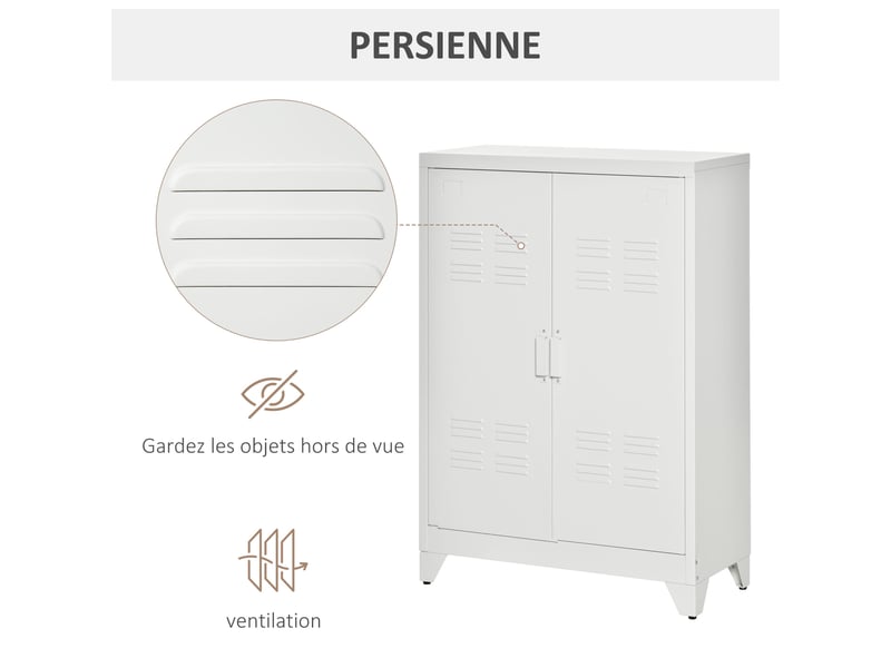  Armoire de bureau en métal 2 portes étagères réglables 75 x 33 x 110 cm blanc  - Conforama E