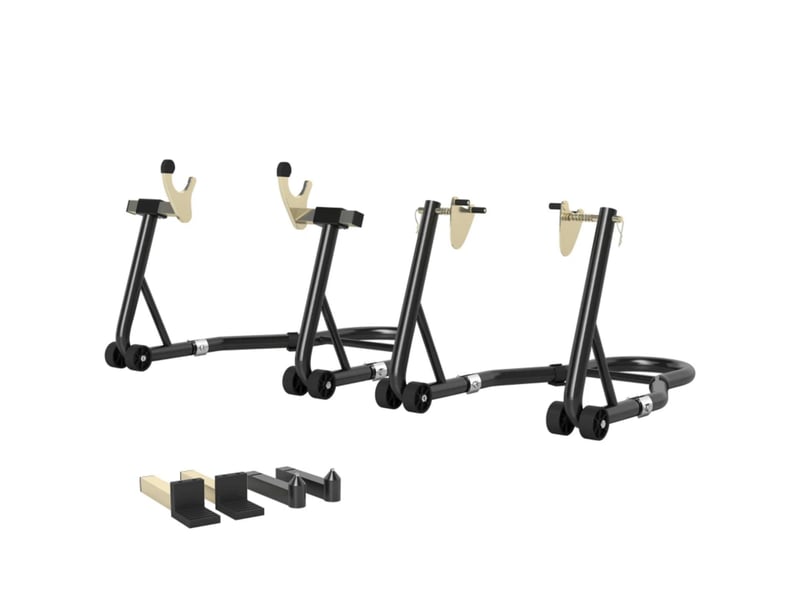 Support d’atelier réglable en acier noir pour moto et vélo, charge 390 kg, fourches u+l - Conforama A
