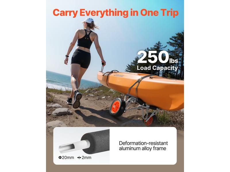  Vevor chariot de transport kayak paddle canoë pliable 113 kg pneus plein 25,4 cm  - Conforama B