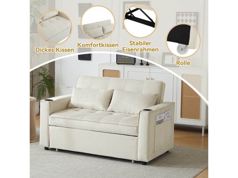  Canapé-lit pliable multifonction, convertible, porte-gobelet et coussins  - Conforama E