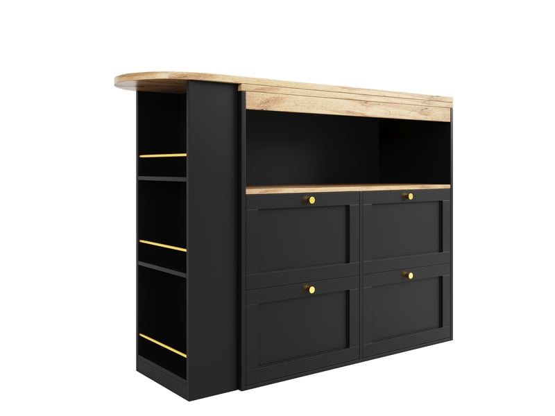  Table de bar extensible avec 4 tiroirs et compartiments ouvertes,pivotant à 360°,noir table noir - Conforama E