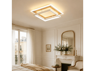 Plafonnier led carré moderne, d30 x h9 cm, lampe de plafond 34 w 2817 lm, blanc sable et bois, 3000 k, salon, chambre, cuisine