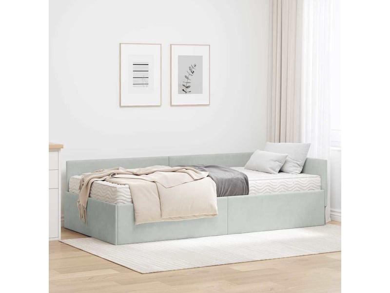  Lit adulte, lit simple, cadre de lit d'angle avec matelas autre 2 pc gris clair velours cf6638  - Conforama B