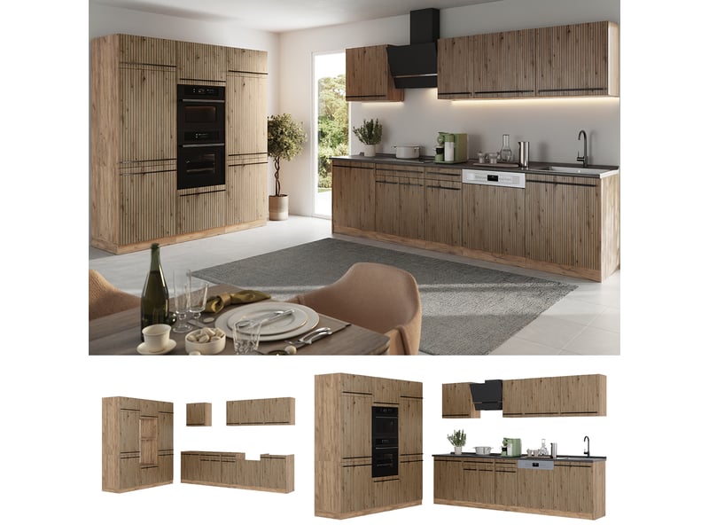  Vicco cuisine, chêne artisanchêne doré, 180cm sans plan de travail  - Conforama D