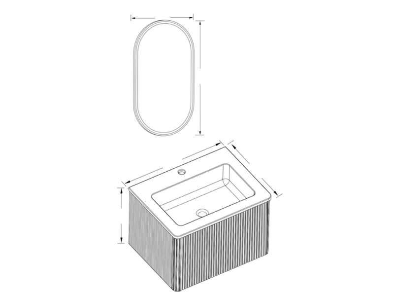  Ensemble meuble de salle de bain 60 cm suspendu couleur chêne avec miroir led ovale anti-buée  - Conforama E