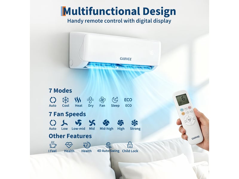  Garvee climatiseur split aux série fm seer 6.1 a++ 9000 btu r32 avec wifi 220-240v 50hz MHK_38NG4DBR - Conforama E