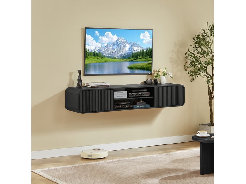Meuble tv mural 160 cm avec rangement et passe-câbles evryae - Conforama C