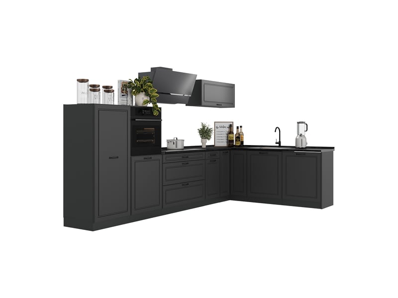 Vicco cuisine en angle, anthracite campagneanthracite, 347 x cm plan de travail marbre - Conforama E