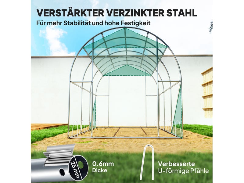  Serre tunnel de jardin 300x200x195 cm – verte – 6 fenêtres enroulables, porte à enrouler et ancrages au sol  - Conforama E