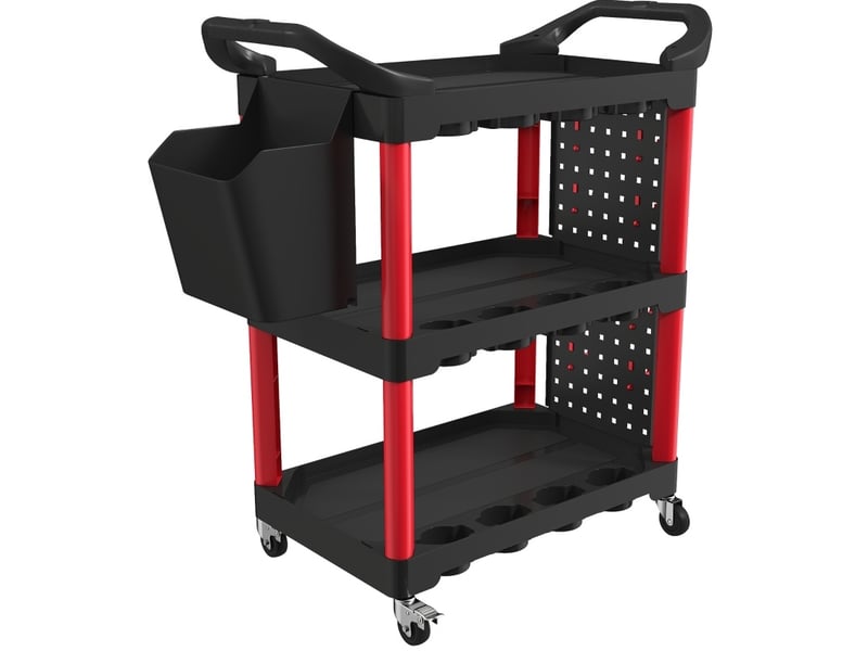  Chariot à outils 3 niveaux 95 x 43 x 96 cm noir et rouge en polypropylène avec panneaux perforés  - Conforama A