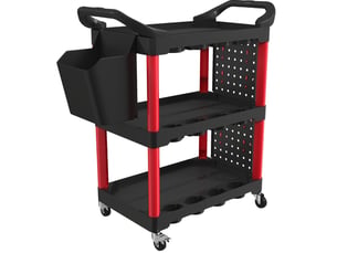 Chariot à outils 3 niveaux 95 x 43 x 96 cm noir et rouge en polypropylène avec panneaux perforés