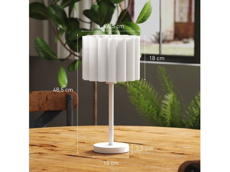  Lampe de table 25x25x48,5 cm e27 avec abat-jour ondulé et interrupteur à bouton blanc  - Conforama E