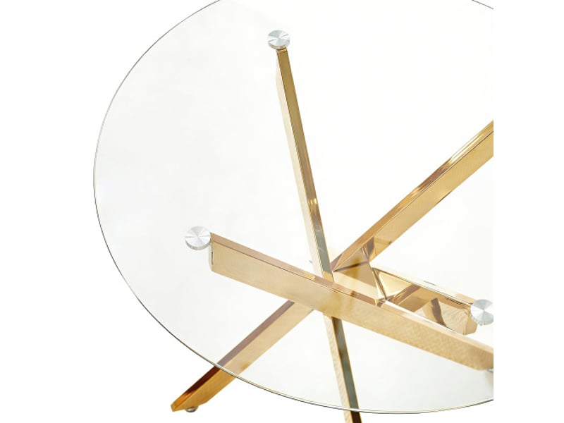  Table ronde en verre trempé – pieds métalliques croisés, table à manger gain de place 80×80×75 cm  - Conforama D
