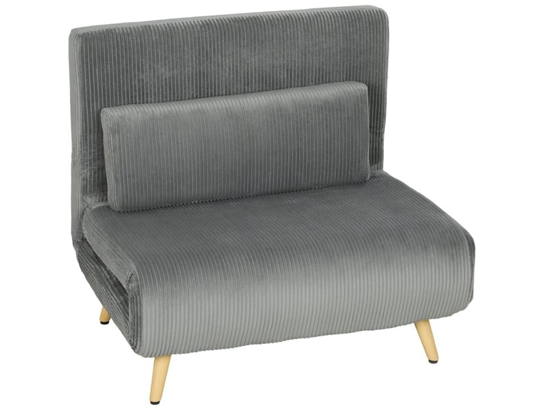  Fauteuil-lit 3-en-1 90x190 cm en polyester effet velours côtelé avec dossier réglable gris foncé chicfurn  - Conforama A