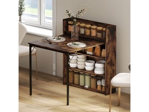 Table de salle à manger pliante avec 3 étagères en mdf marron rustique, style industriel pour petits espaces