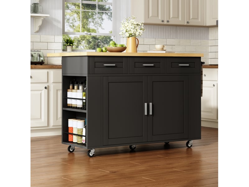  Desserte de cuisine 120x70x84 cm avec plateau rabattable, naturel et noir  - Conforama D