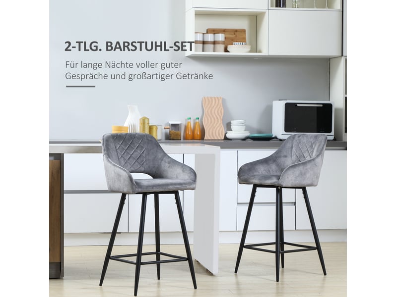  Elvmi lot de 2 tabourets de bar gris en polyester avec dossier courbé pieds en acier repose pieds design confortable 50 x 53 x 94 cm  - Conforama D