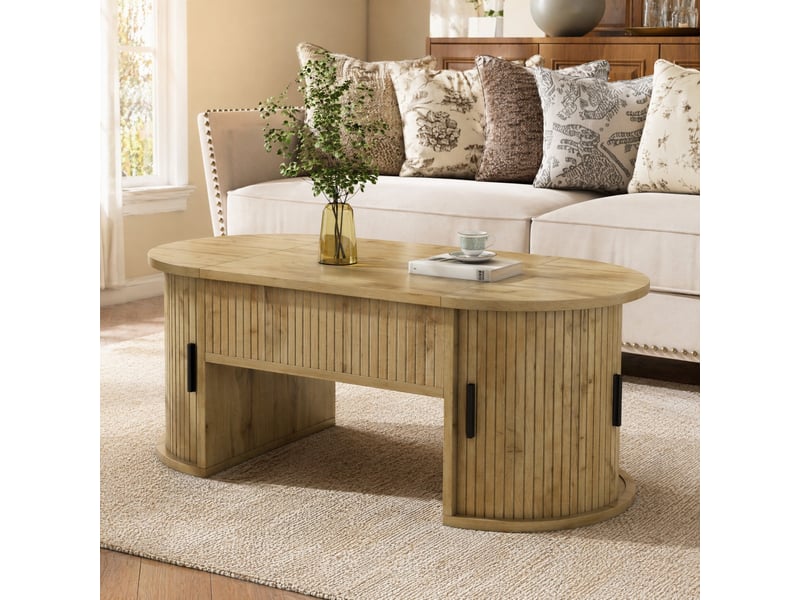  Table basse ovale 100x50x40.5 cm plateau réglable en hauteur mdf coloris chêne  - Conforama B