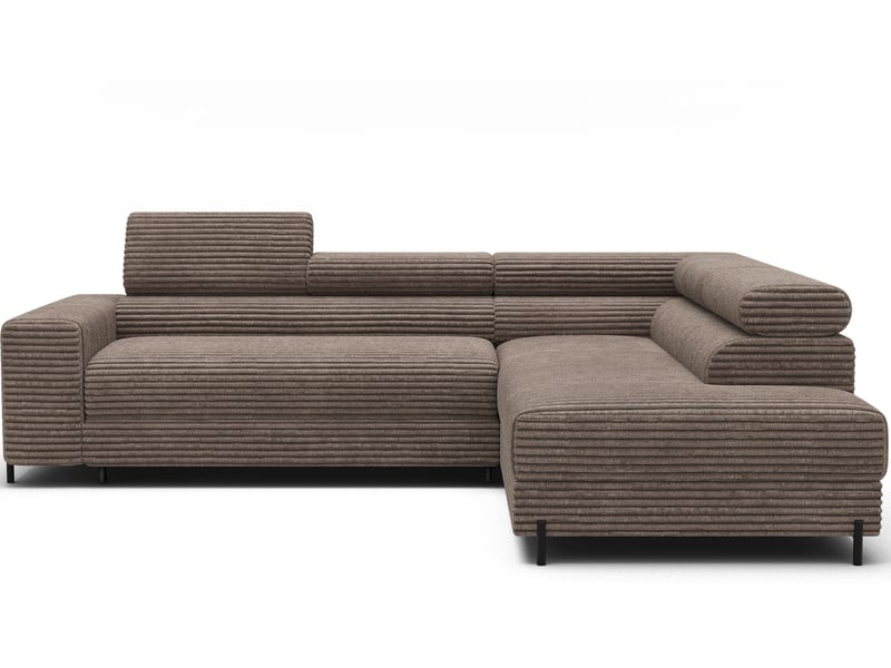  Canapé d’angle convertible kolezo en tissu côtelé avec coffre et têtières réglables – 274cm-marron-angle droit  - Conforama A