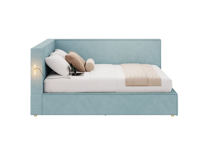  Lit coffre 140x200 cm avec sommier relevable hydraulique, sans matelas, bleu  - Conforama W