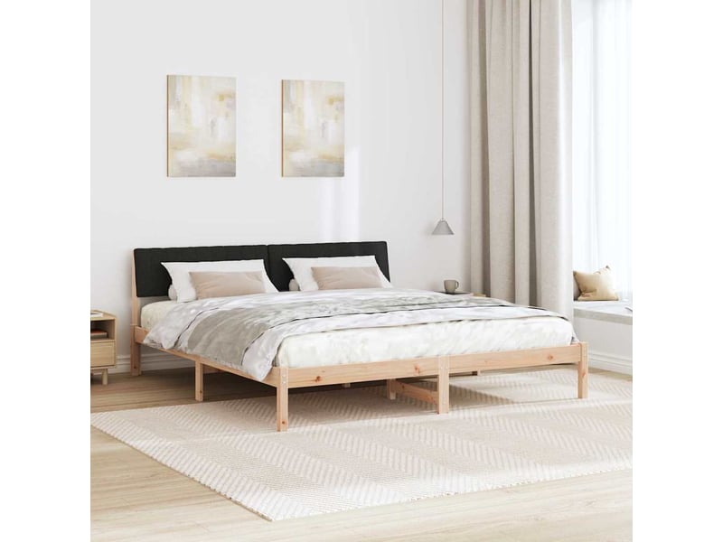 Lit double- lit adulte - cadre de lit marron et noir 180 x 200 cm bois massif en pin - Conforama C