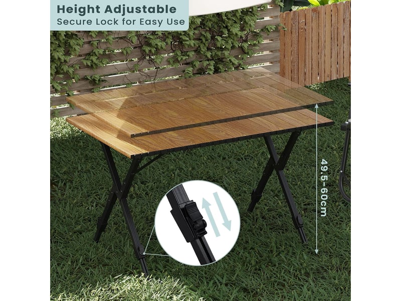 Table camping pliante,table de jardin,hauteur réglable,sac de rangement,en aluminium,chêne clair  - Conforama D