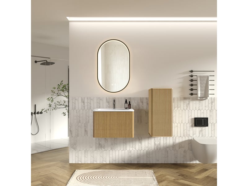  Ensemble de meubles de salle de bains 61x46,5x37 cm avec miroir led mdf coloris chêne  - Conforama B