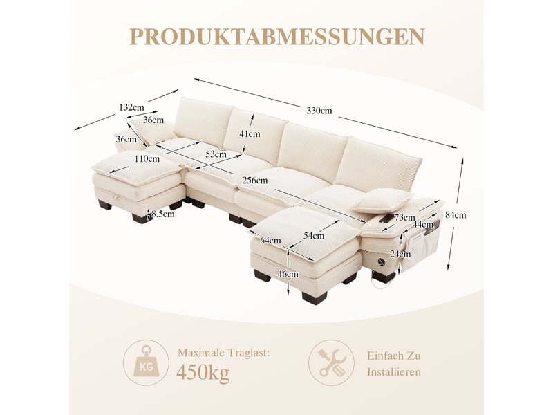  Canapé d'angle panoramique fixe 4 places tissu beige  - Conforama C