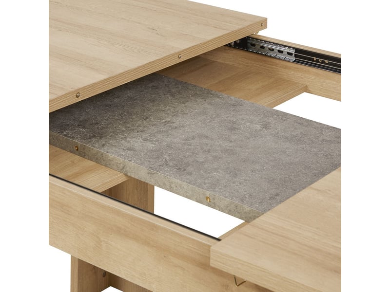  Table 160200cm aspect chêne clair rallonge finition granit gris - azya AZYA - Conforama E