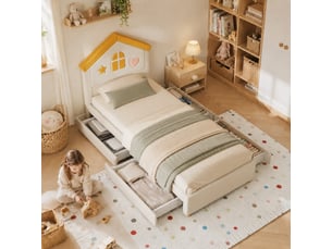 Lit cabane 90x200 cm <strong></strong>  <strong>evarich</strong> coloris beige