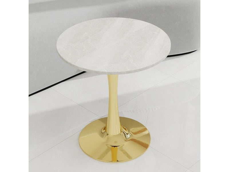  Table basse moderne - doré+blanc - marbre artificiel - style milieu du siècle 70x70x72cm - Conforama B