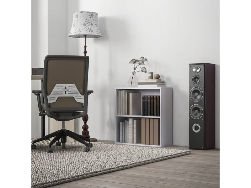  Bibliothèque étagère de rangement avec 2 compartiments et étagère réglable, 60 x 24 x 63 cm, blanc  - Conforama C