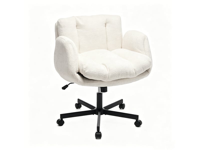  Fauteuil de bureau ergonomique 57,5x60x92,5 cm beige crème - chaise de bureau pivotante en chenille avec double coussin et accoudoirs réglables  - Conforama E